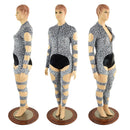 Quad Cutout Catsuit in Distortion Velvet with Chaps Cutouts - Coquetry Clothing