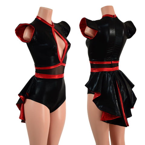 Black & Red Romper with MINI Tuxedo Tails - Coquetry Clothing