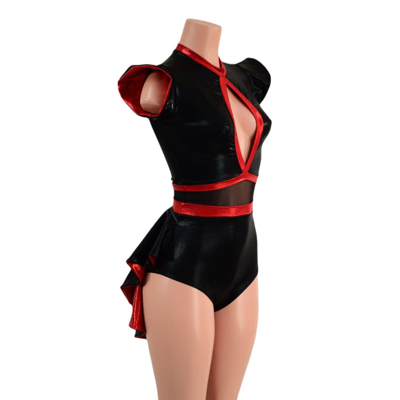 Black & Red Romper with MINI Tuxedo Tails - Coquetry Clothing