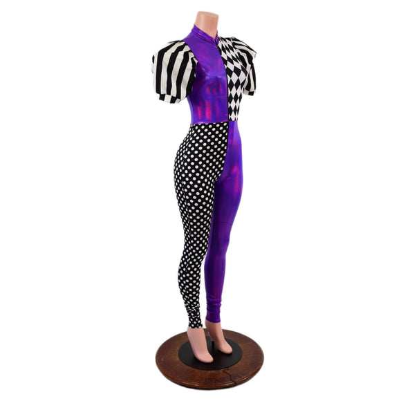 Quad Color Blocked Catsuit with Short, Banded, Victoria Sleeves - Coquetry Clothing