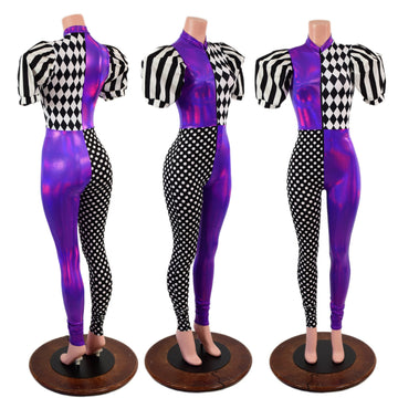 Quad Color Blocked Catsuit with Short, Banded, Victoria Sleeves - Coquetry Clothing