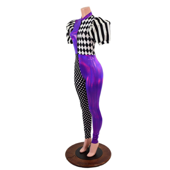 Quad Color Blocked Catsuit with Short, Banded, Victoria Sleeves - Coquetry Clothing