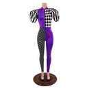 Quad Color Blocked Catsuit with Short, Banded, Victoria Sleeves - Coquetry Clothing