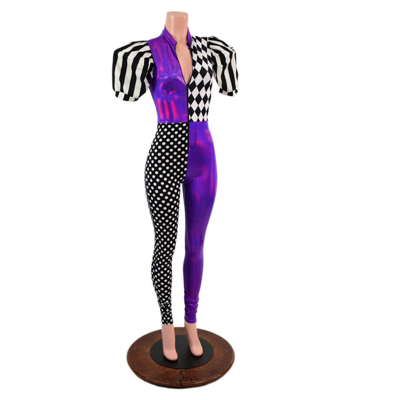 Quad Color Blocked Catsuit with Short, Banded, Victoria Sleeves - Coquetry Clothing