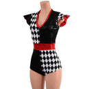 Quad Color Blocked Romper with Red Sparkly Jewel Trim and Flip Sleeves - Coquetry Clothing