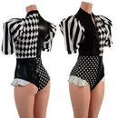 Quad Color Blocked Romper with Short, Banded, Victoria Sleeves - Coquetry Clothing