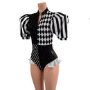 Quad Color Blocked Romper with Short, Banded, Victoria Sleeves - Coquetry Clothing
