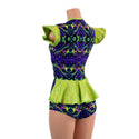 Neon Melt Flip Sleeve Ruffle Rump Romper - 6