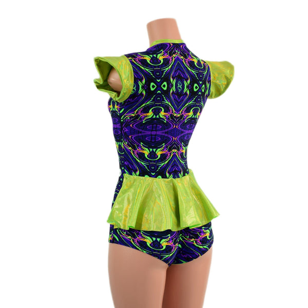 Neon Melt Flip Sleeve Ruffle Rump Romper - 6
