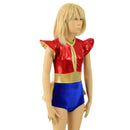 Kids Red, Blue and Gold Ruffle Rump Romper with Keyhole, and Contrast Waistband - Coquetry Clothing