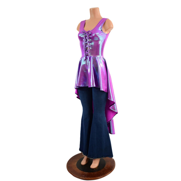 Laceup Hi Lo Peplum Tank Top in Plumeria - Coquetry Clothing
