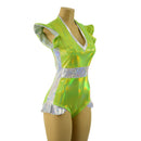 Neon Lime and White Kaleidoscope Flip Sleeve Paneled Romper - Coquetry Clothing