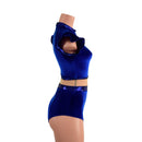 One Piece Sapphire Blue Velvet and Inset Mesh Keyhole Romper - Coquetry Clothing
