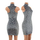 Racerback Bodycon Dress with Turtleneck in Distortion Velvet - Coquetry Clothing
