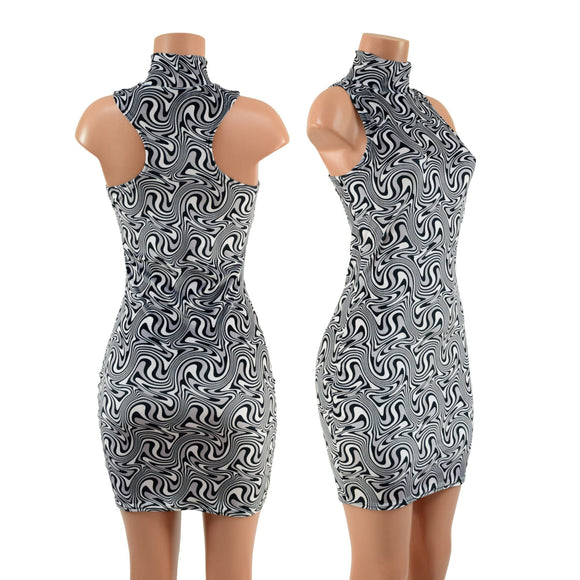 Racerback Bodycon Dress with Turtleneck in Distortion Velvet - Coquetry Clothing