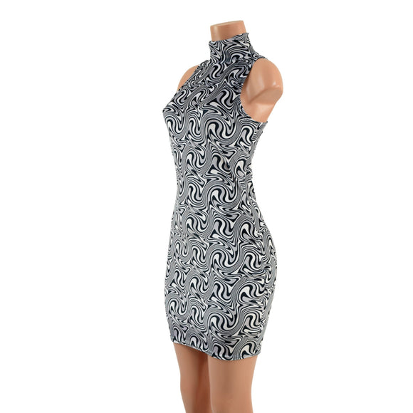 Racerback Bodycon Dress with Turtleneck in Distortion Velvet - Coquetry Clothing