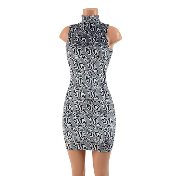 Racerback Bodycon Dress with Turtleneck in Distortion Velvet - Coquetry Clothing