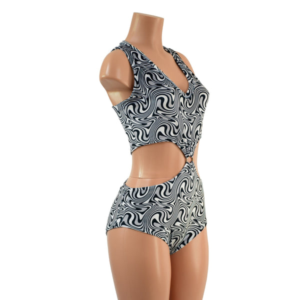 Racerback V Neck Romper with O-Rings and Siren Cut Leg - 2