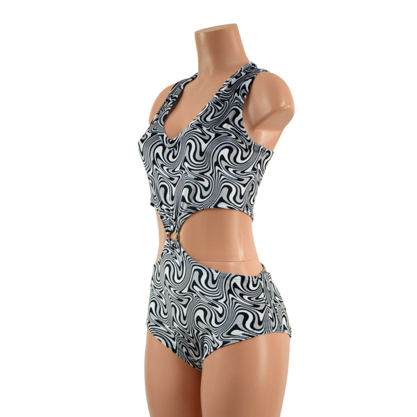 Racerback V Neck Romper with O-Rings and Siren Cut Leg - 3