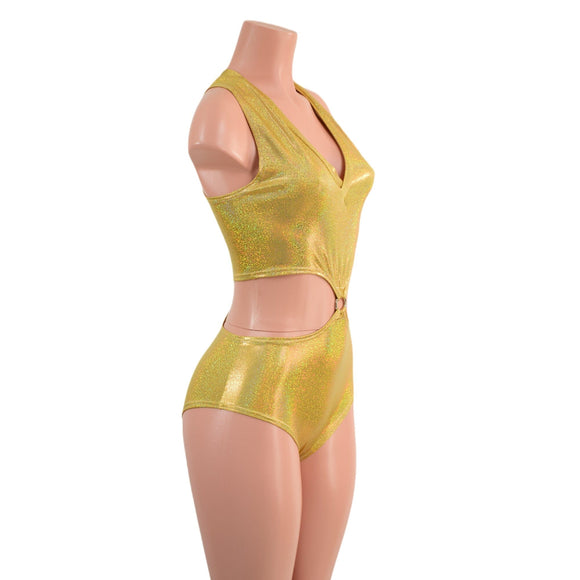 Racerback V Neck Romper with O - Rings and Siren Cut Leg - Coquetry Clothing