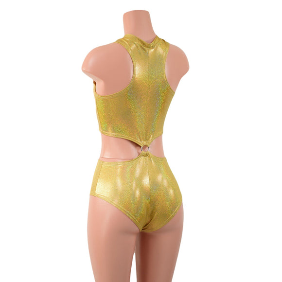 Racerback V Neck Romper with O - Rings and Siren Cut Leg - Coquetry Clothing