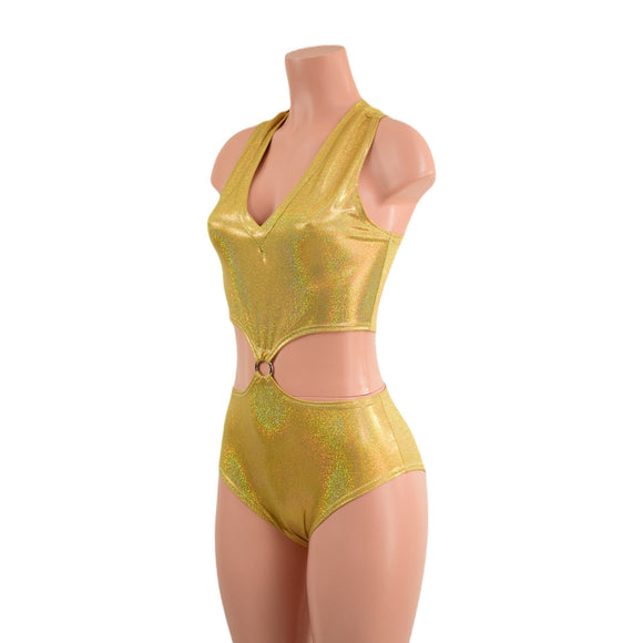 Racerback V Neck Romper with O - Rings and Siren Cut Leg - Coquetry Clothing