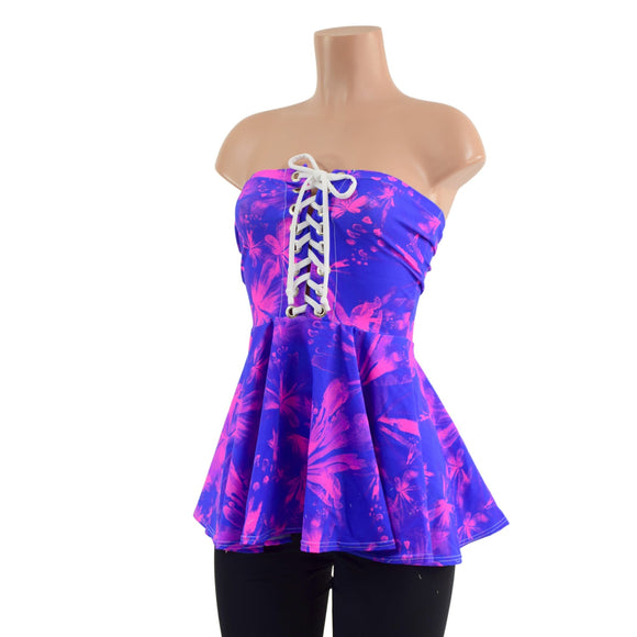 Radiant Rainforest Print Laceup Peplum Top - Coquetry Clothing