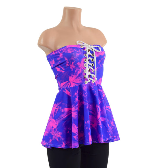 Radiant Rainforest Print Laceup Peplum Top - Coquetry Clothing