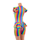 Rainbow Flip Sleeve Ruffle Rump Romper with 4" Inseam - Coquetry Clothing