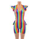 Rainbow Flip Sleeve Ruffle Rump Romper with 4" Inseam - Coquetry Clothing