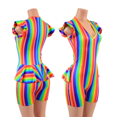 Rainbow Flip Sleeve Ruffle Rump Romper with 4" Inseam - Coquetry Clothing