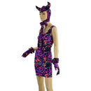 Rainbow Leopard Devil Bonnet, Ruffle Gloves, and Bodycon Tank Dress Set - Coquetry Clothing