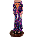 Rainbow Leopard High Waist Solar Flares with Laceup and Oring Cutouts - Coquetry Clothing