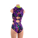 Rainbow Leopard Hooded O - Ring Romper with Siren Cut Leg - Coquetry Clothing