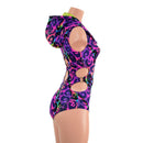 Rainbow Leopard Hooded O - Ring Romper with Siren Cut Leg - Coquetry Clothing
