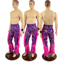 Rainbow Leopard Mens Bootcut Macho Pants with Gladiator Fringe - Coquetry Clothing