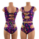 Rainbow Leopard O - Ring Tank Top and Hipnotic High Waist Siren Shorts Set - Coquetry Clothing