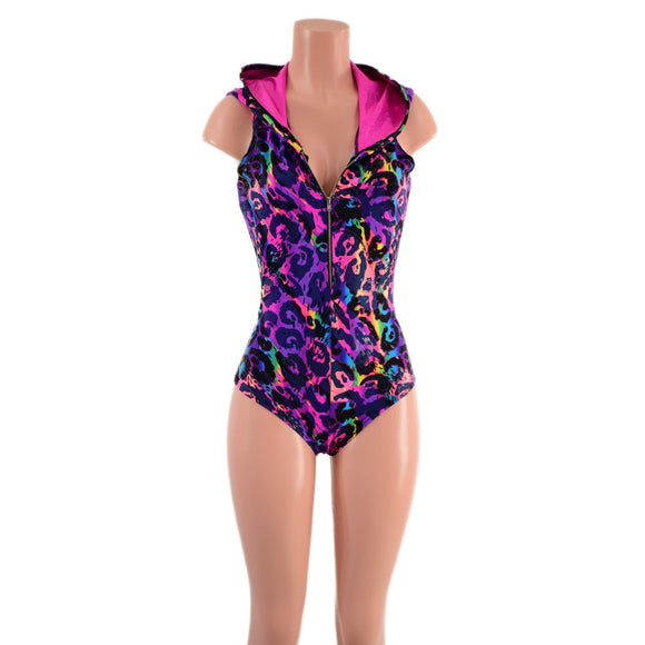 Rainbow Leopard Racerback Romper with Front Zipper - Coquetry Clothing