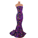 Rainbow Leopard Strapless Gown with Puddle Train - Coquetry Clothing
