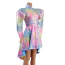 Rainbow Shattered Glass Hi Lo Dress with Full Separating Front Zipper - Coquetry Clothing