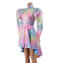 Rainbow Shattered Glass Hi Lo Dress with Full Separating Front Zipper - Coquetry Clothing