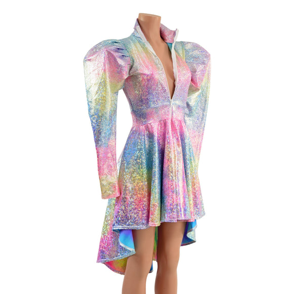 Rainbow Shattered Glass Hi Lo Dress with Full Separating Front Zipper - Coquetry Clothing