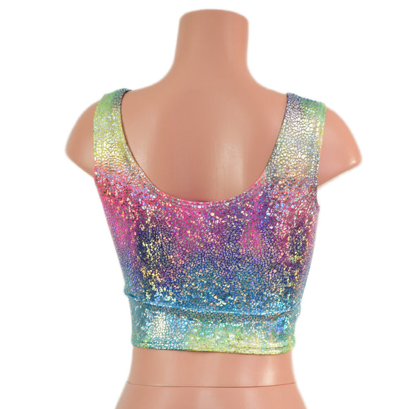 Rainbow Shattered Glass Laceup Crop Tank - Coquetry Clothing