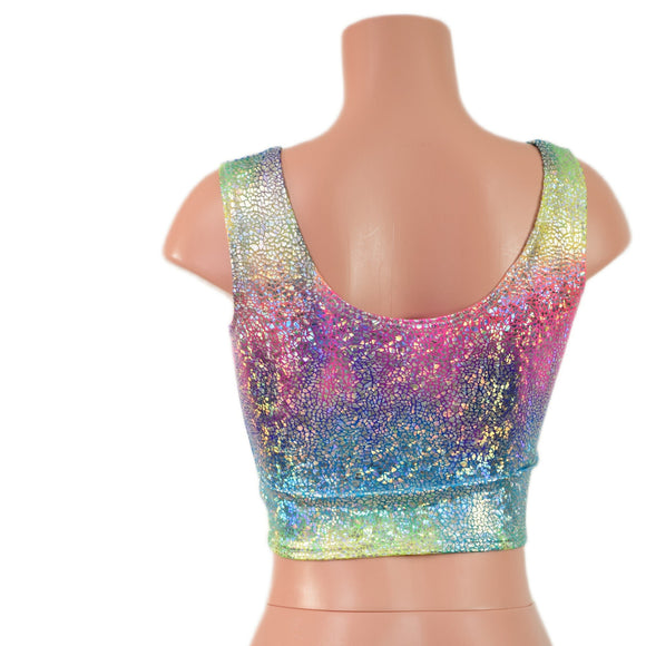 Rainbow Shattered Glass Laceup Crop Tank - Coquetry Clothing