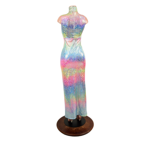 Rainbow Shattered Glass Pencil Gown with Inset Mesh Keyhole - Coquetry Clothing