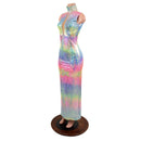 Rainbow Shattered Glass Pencil Gown with Inset Mesh Keyhole - Coquetry Clothing