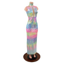 Rainbow Shattered Glass Pencil Gown with Inset Mesh Keyhole - Coquetry Clothing
