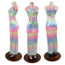 Rainbow Shattered Glass Pencil Gown with Inset Mesh Keyhole - Coquetry Clothing