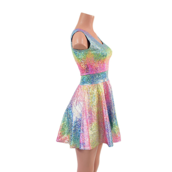 Rainbow Shattered Glass Tank Style Skater Dress - Coquetry Clothing