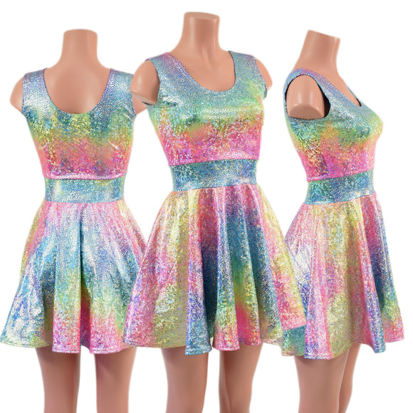 Rainbow Shattered Glass Tank Style Skater Dress - Coquetry Clothing